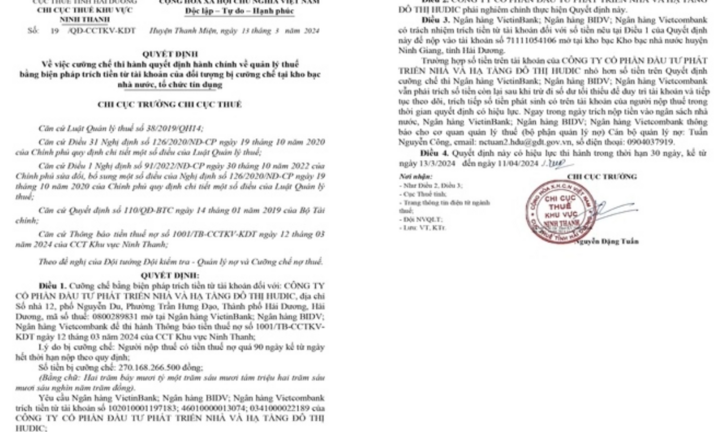 Nợ thuế quá hạn, Công ty HUDIC Hải Dương bị cưỡng chế thuế 270 tỷ đồng