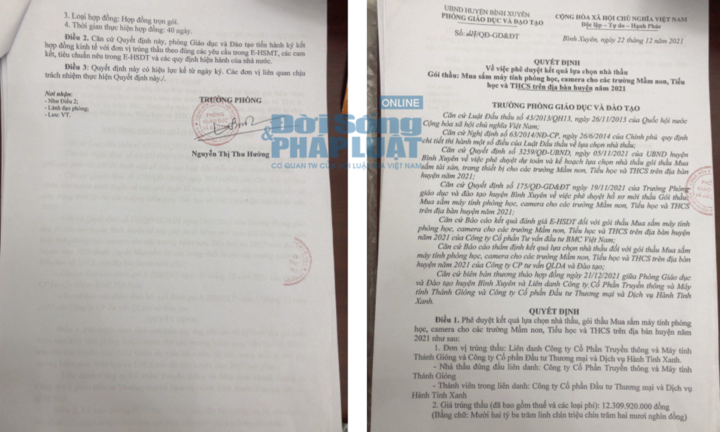 Phòng GD&ĐT Bình Xuyên, Vĩnh Phúc – Bài 2: Trưởng phòng Nguyễn Thị Thu Hường ký duyệt 2 gói thầu đội giá 7 tỷ đồng trong 1 ngày?