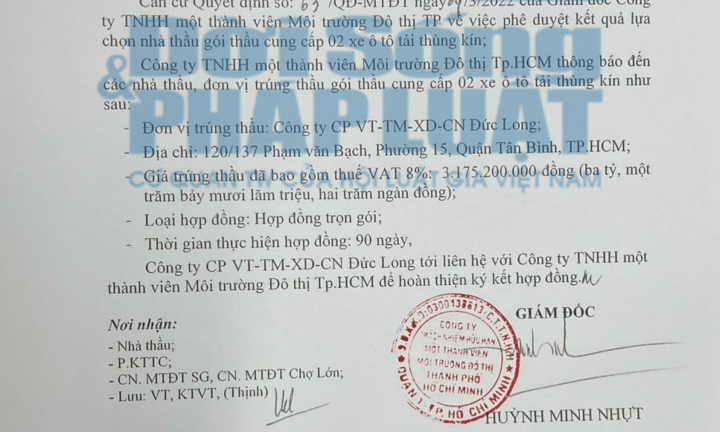 Công ty TNHH MTV Môi trường Đô thị TP.HCM “im lặng” trước dấu hiệu đội giá mua sắm công