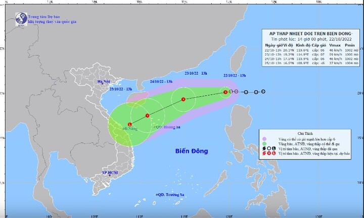 Áp thấp nhiệt đới suy yếu thành vùng áp thấp trên biển Đông