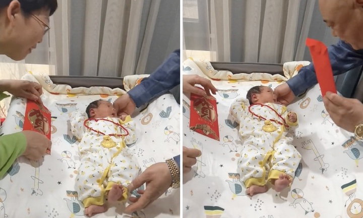 Ông bà nội cưng nựng cháu gái 3 ngày tuổi, tặng quà cực 