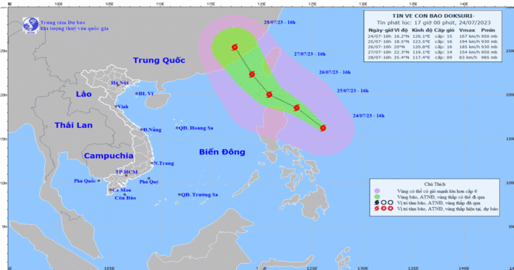 Bão Doksuri giật trên cấp 17, có khả năng đi vào Biển Đông