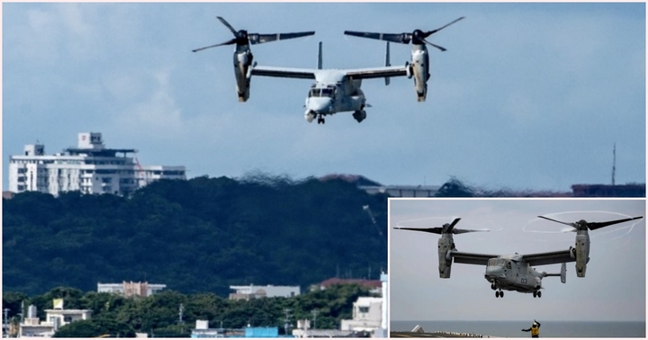 Máy bay quân sự Mỹ chở 8 người bốc cháy, rơi xuống gần đảo của Nhật Bản