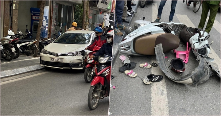 Hà Nội: Ô tô bất ngờ lao nhanh sang đường ngược chiều, tông gia đình 5 người đi xe máy