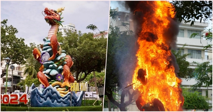 Mô hình “cá chép vượt vũ môn hóa rồng” ở Nha Trang bất ngờ cháy dữ dội