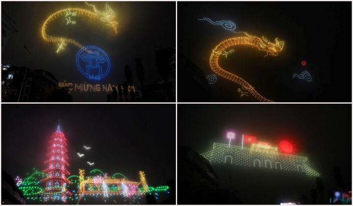 Hình Rồng thời Lý tạo bởi 2.024 thiết bị bay không người lái rực sáng trên bầu trời Hà Nội 