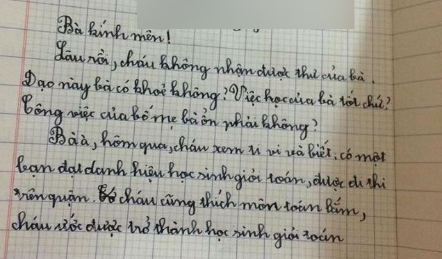 Học sinh tiểu học viết thư gửi bà kính yêu, đọc đến câu thứ 3 dân tình đều đồng loạt ngã ngửa
