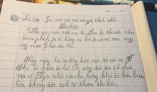 Bài văn miêu tả con vật yêu thích của học sinh tiểu học khiến dân tình cười lăn khi đọc câu cuối