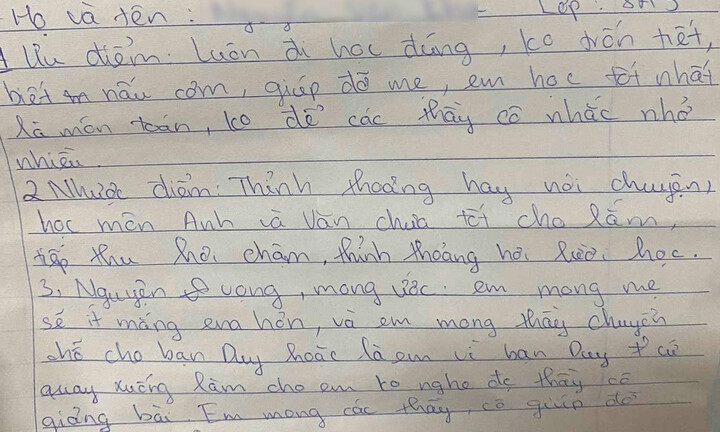 Phiếu tự nhận xét của học sinh lớp 8 gây