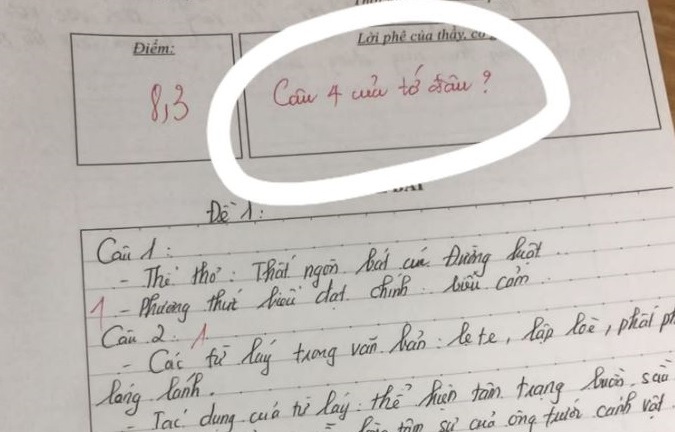 Học trò làm thiếu một câu, giáo viên để lại lời phê khiến ai nấy đều bật cười