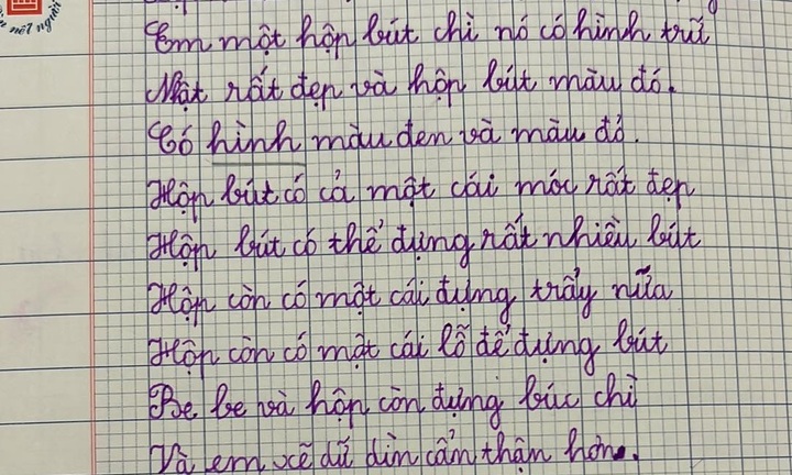 Cậu bé tiểu học viết văn tả hộp bút nhưng sử dụng hình thức 