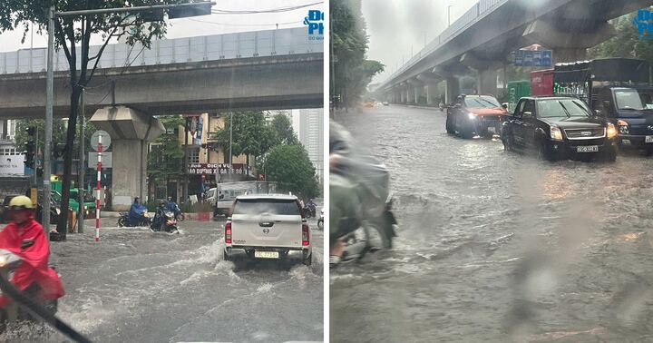 Video: Nhiều tuyến phố ở Hà Nội “biến thành sông” sau trận mưa lớn
