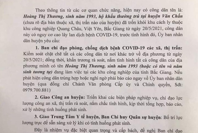 Truy tìm nữ công nhân trốn khỏi khu cách ly ở Bắc Giang