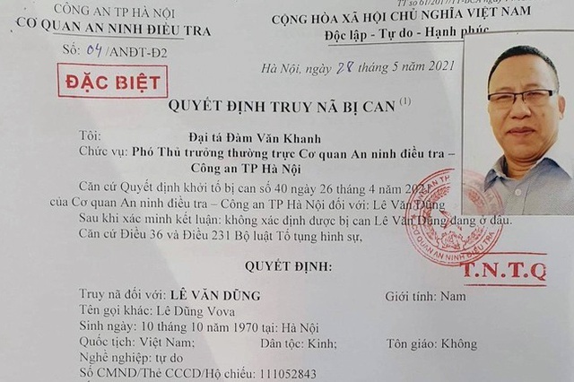Lê Dũng Vova bị truy nã đặc biệt về tội gì?