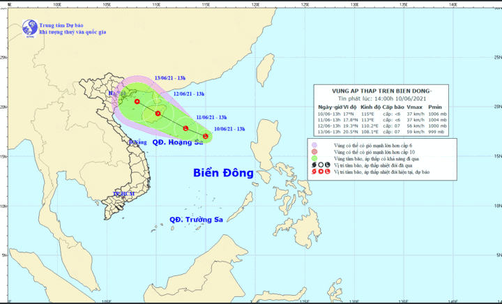 Xuất hiện vùng áp thấp trên Biển Đông, gần quần đảo Hoàng Sa