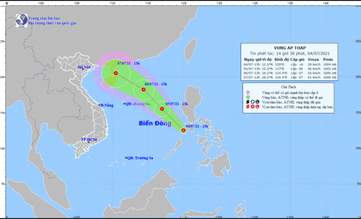 Vùng áp thấp trên biển Đông có thể mạnh lên thành áp thấp nhiệt đới, miền Bắc mưa lớn kéo dài 3 ngày