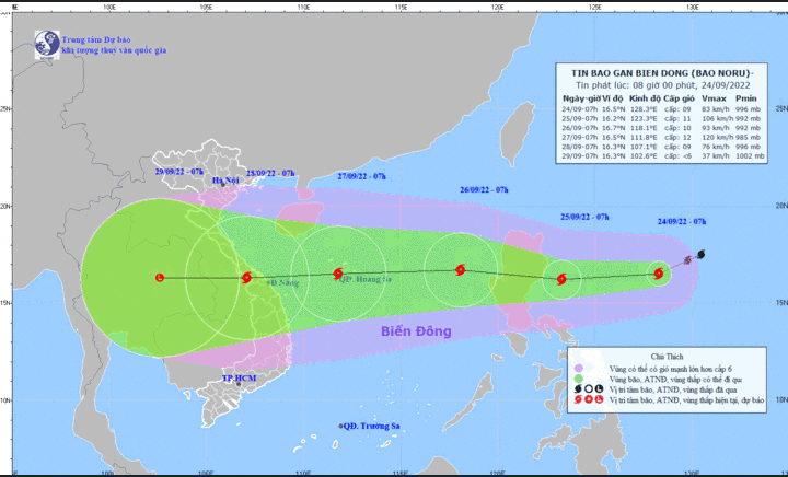 Bão Noru giật cấp 11 đang áp sát biển Đông