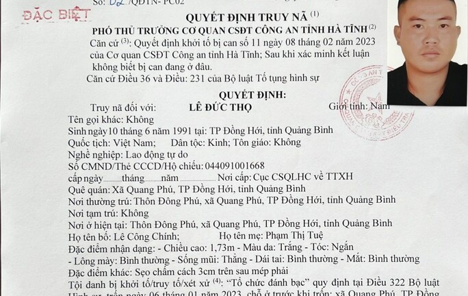 Vụ triệt phá đường dây cá độ 6.000 tỷ đồng: Truy nã đặc biệt Lê Đức Thọ