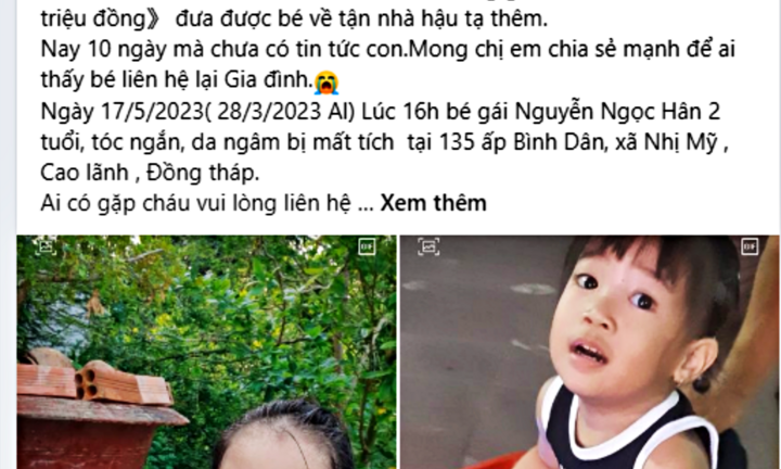 Vụ bé gái 2 tuổi mất tích bí ẩn: Chia sẻ đẫm nước mắt của người cha