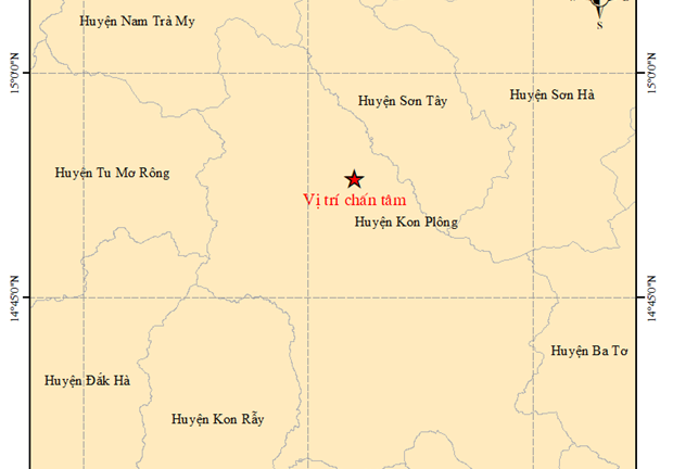 7 trận động đất xảy ra trong buổi sáng ở huyện Kon Plông, tỉnh Kon Tum, lớn nhất 4.4 độ