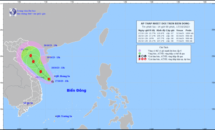 Áp thấp nhiệt đới khả năng mạnh thành bão, hướng vào Quảng Trị- Đà Nẵng
