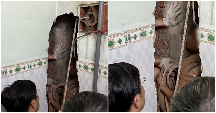 Cảnh sát đập tường, giải cứu nam thanh niên mắc kẹt giữa 2 bức tường ở TP.HCM lúc nửa đêm