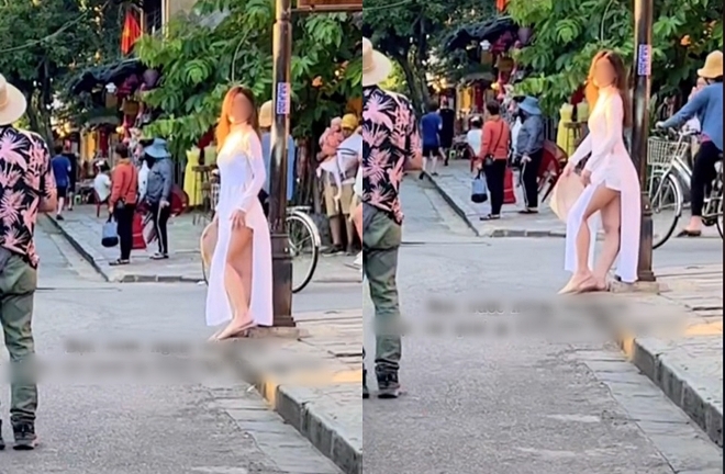 Xác minh clip 2 cô gái mặc áo dài, quần đùi tạo dáng trên phố cổ Hội An