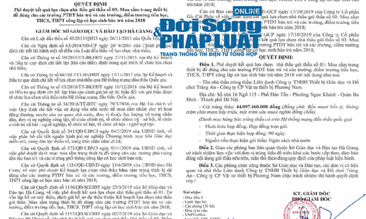 Những gói thầu mua sắm có giá trị lớn của Sở Giáo dục và Đào tạo Hà Giang trong giai đoạn 2019 đến 2020