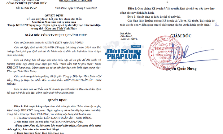 Công ty Tuấn Ân đã cung cấp nhiều thiết bị cho Công ty Điện lực Vĩnh Phúc