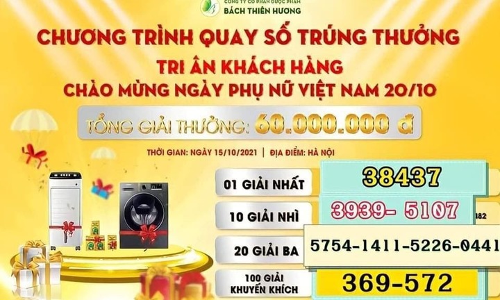 Công ty Cổ phần Dược phẩm Bách Thiên Hương tổ chức “Quay số trúng thưởng chào mừng ngày phụ nữ Việt Nam và tri ân khách hàng”