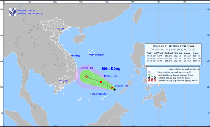 Vùng áp thấp vào Biển Đông, có khả năng mạnh lên thành áp thấp nhiệt đới