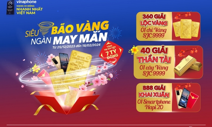 “Siêu bão Vàng – Ngàn may mắn” với kho giải thưởng gần 7 tỷ đồng từ VinaPhone