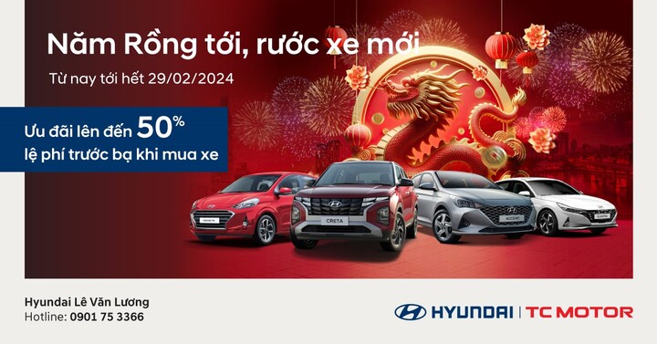 “Năm Rồng tới – Rước xe mới” - Chương trình khuyến mãi hấp dẫn tháng 2/2024 của Hyundai Lê Văn Lương