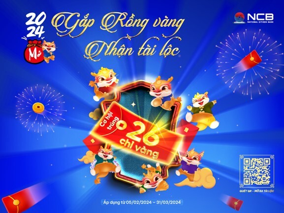 NCB tặng vàng cho khách hàng chơi game trên ngân hàng số đầu xuân mới