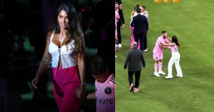 Khoảnh khắc vợ Messi nhận nhầm chồng trên sân gây