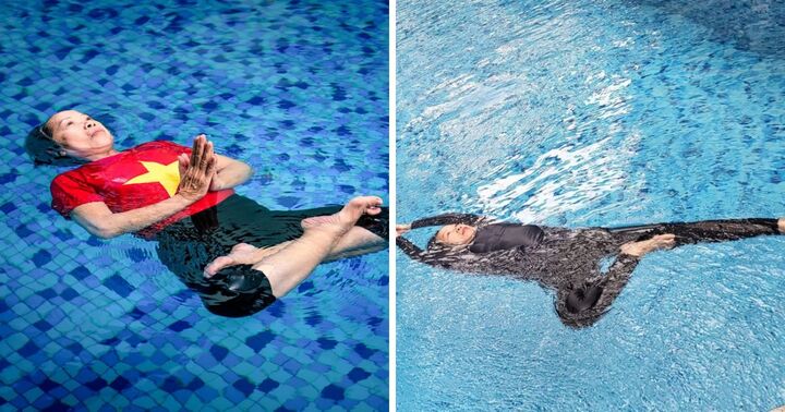 Hà Nội: Cụ bà U80 lập kỷ lục xoay 80 vòng dưới nước liên tục với 8 tư thế Yoga trên mặt nước