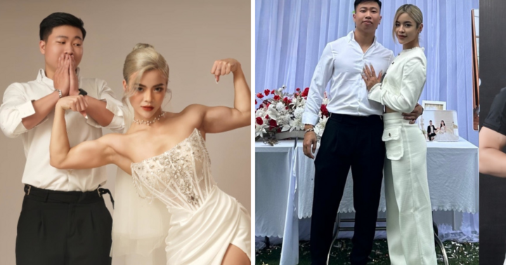 Cô dâu mặc váy cưới, gồng mình khoe cơ bắp cuồn cuộn 