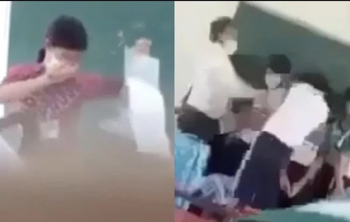 Thầy giáo tát học sinh, cô giáo thả sách vở xuống đất tự nhận hình thức kỷ luật