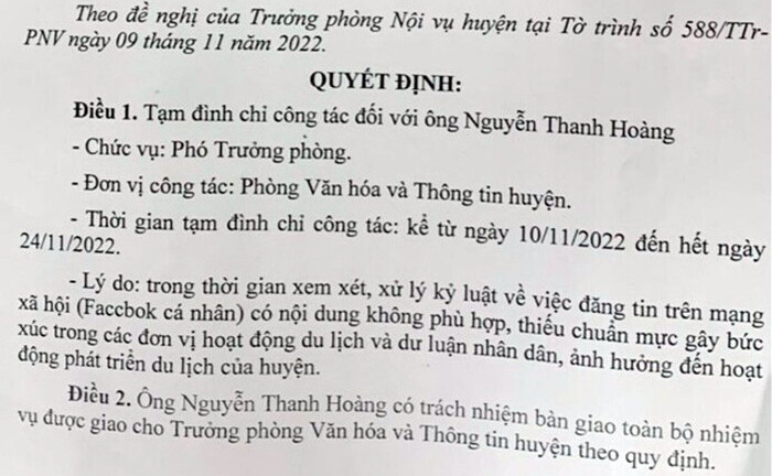 Cần Thơ: Rà soát lại quyết định tạm đình chỉ Phó phòng văn hóa vì đăng bài trên Facebook