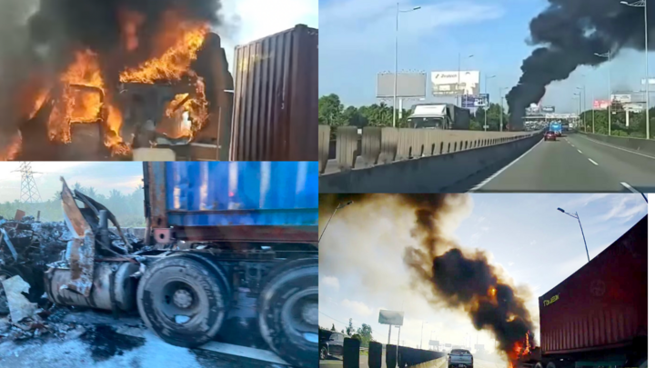 Xe container cháy dữ dội trên cao tốc TP HCM - Long Thành - Dầu Giây