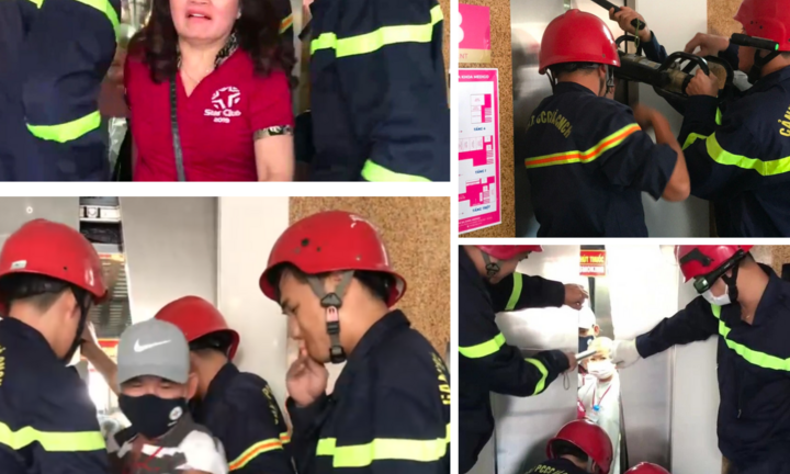 Cảnh sát phá cửa thang máy, giải cứu 9 người bị mắc kẹt