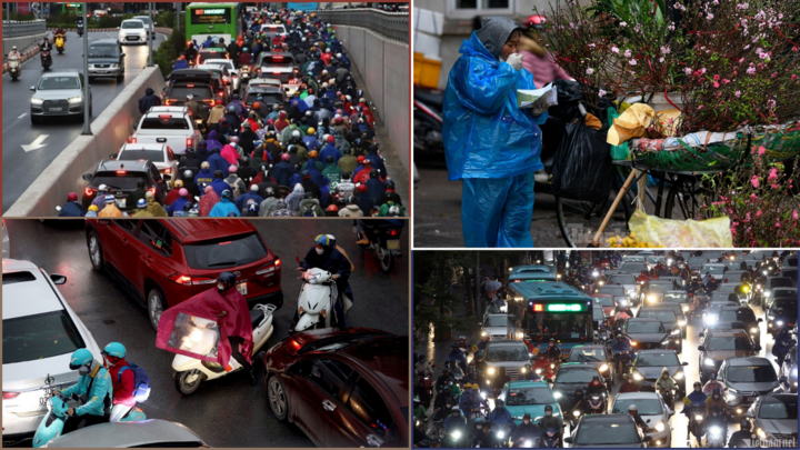 Mưa rét đỉnh điểm, người dân Thủ Đô chật vật nhích từng mét tới công sở