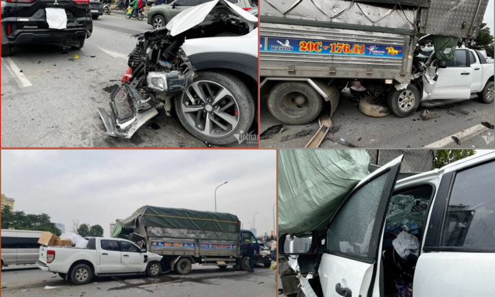 Hiện trường vụ tai nạn liên hoàn 6 ô tô đâm 
