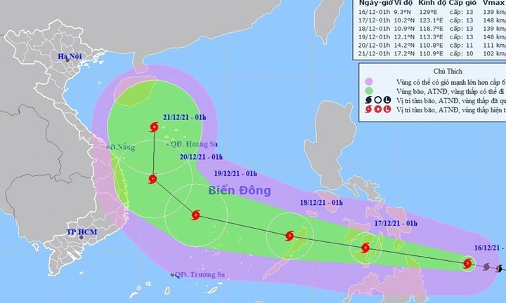 Bão Rai mạnh cấp 13 sắp vào Biển Đông, Bắc Bộ đón mưa lạnh