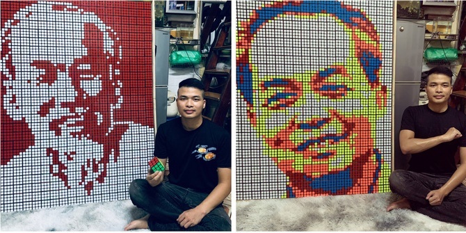 Chàng shipper có tài lẻ biến khối rubik sắc màu thành tranh chân dung độc đáo