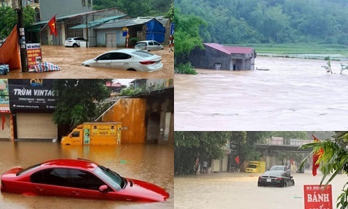 Lạng Sơn: Mưa lớn khiến nhiều tuyến đường ngập nước, ô tô nổi bềnh bềnh 