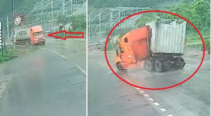 Video: Hoảng hồn trước cảnh xe container gập đôi sau pha phanh gấp 