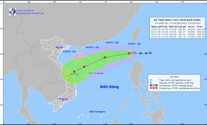 Áp thấp nhiệt đới đi vào Biển Đông,  tiến đến Đà Nẵng