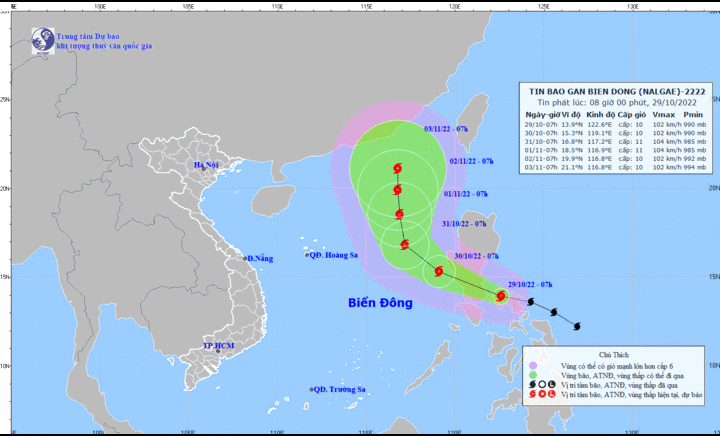 Tin bão Nalgae mới nhất: Bão đi vào Biển Đông trong sáng 30/10