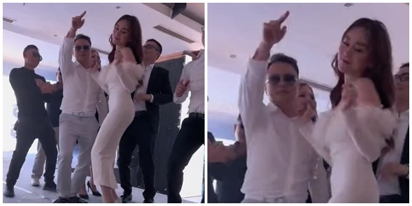 Shark Bình và Phương Oanh thân mật nhảy cùng nhau trong buổi tiệc cuối năm